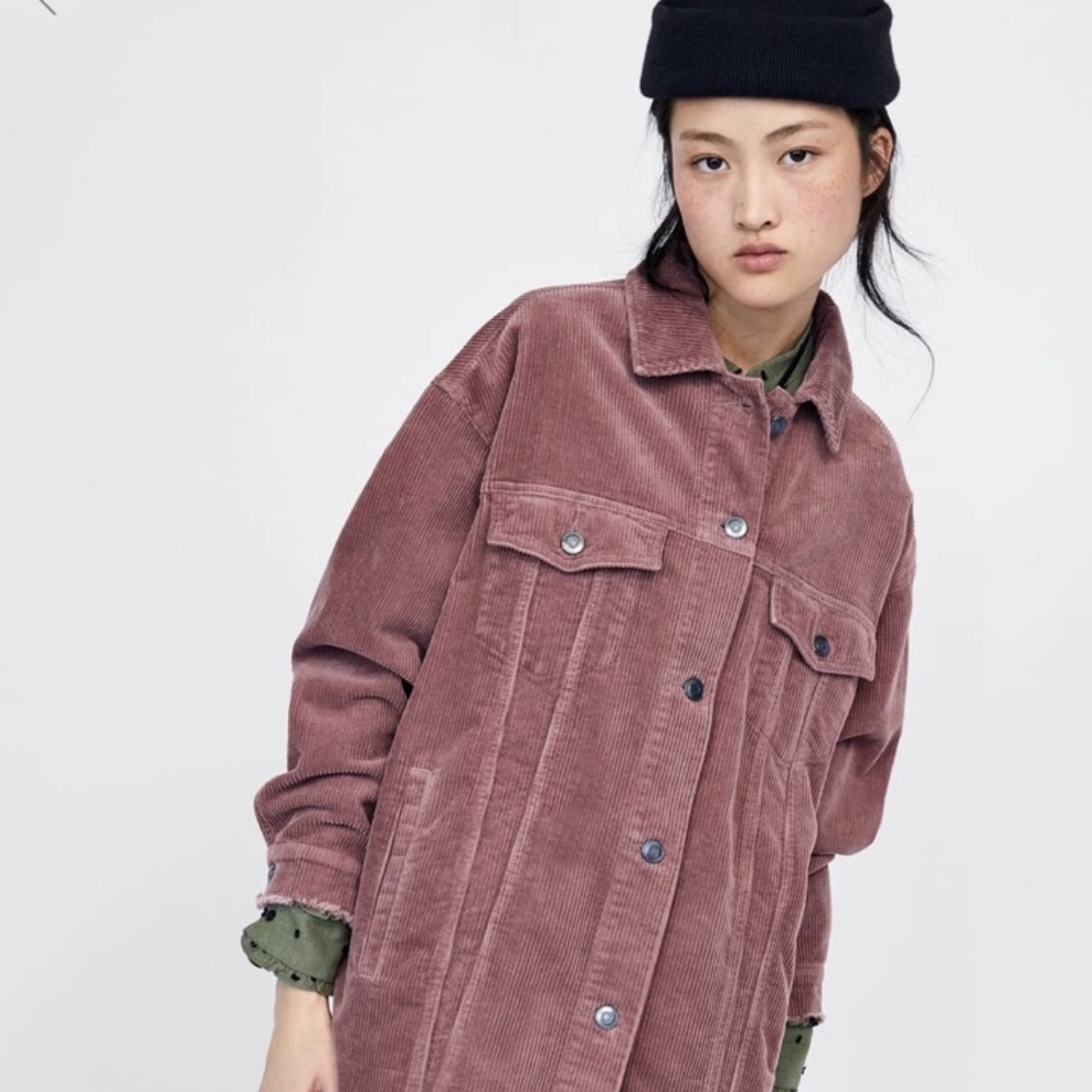Zara Classic Corduroy  Frayed Hem Jacket Size M
